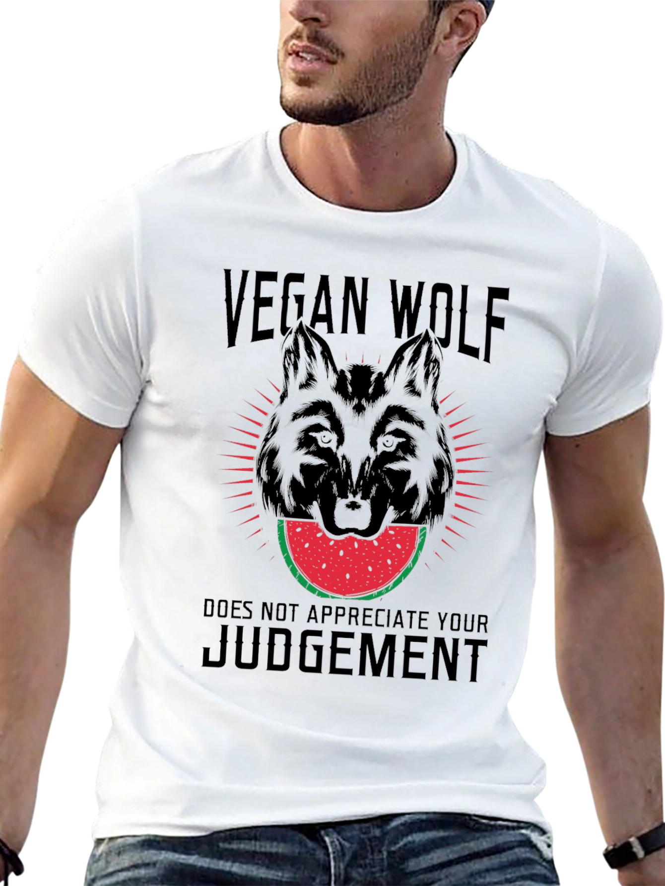 Black Vegan Wolf T-Shirt - Watermelon Design view 13
