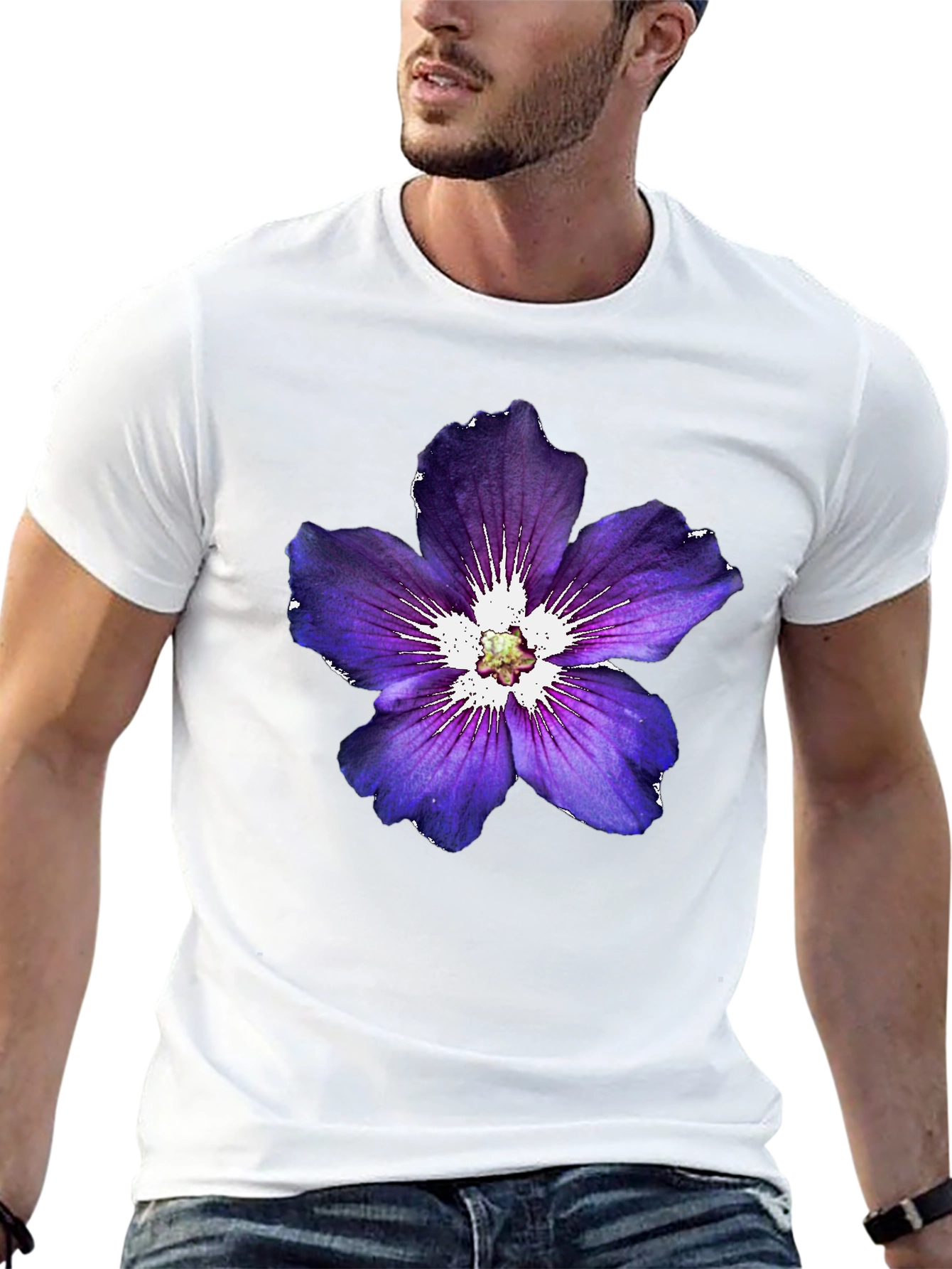 Black Floral Graphic Tee - Purple Flower Design, Casual Wear view 13
