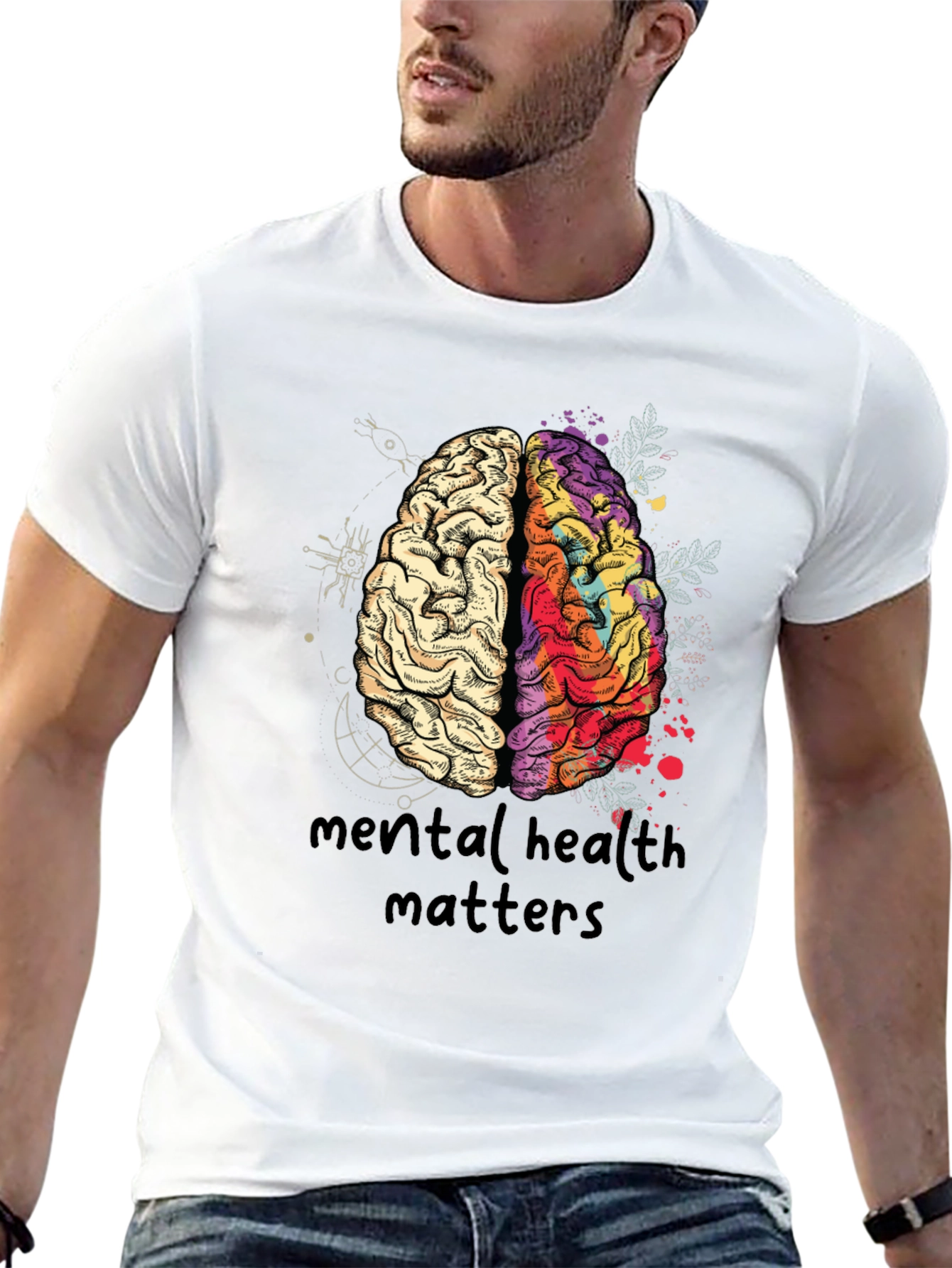 Black Mental Health Matters Brain Graphic T-Shirt view 13