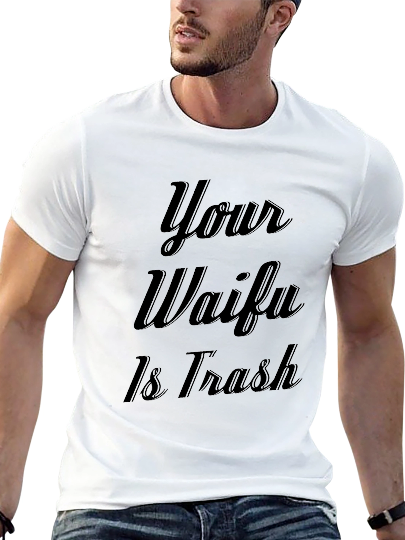 Black Your Waifu is Trash Graphic Tee - Unisex view 13