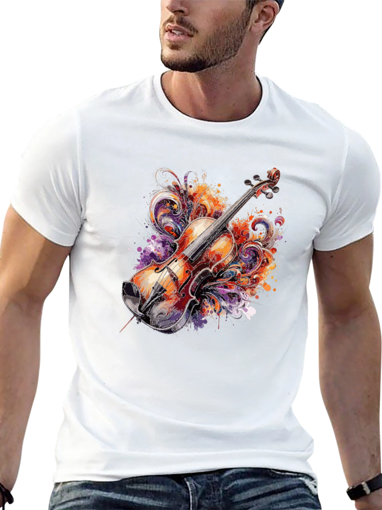 Black Musical Violin Graphic Tee - Artsy Black T-Shirt view 13