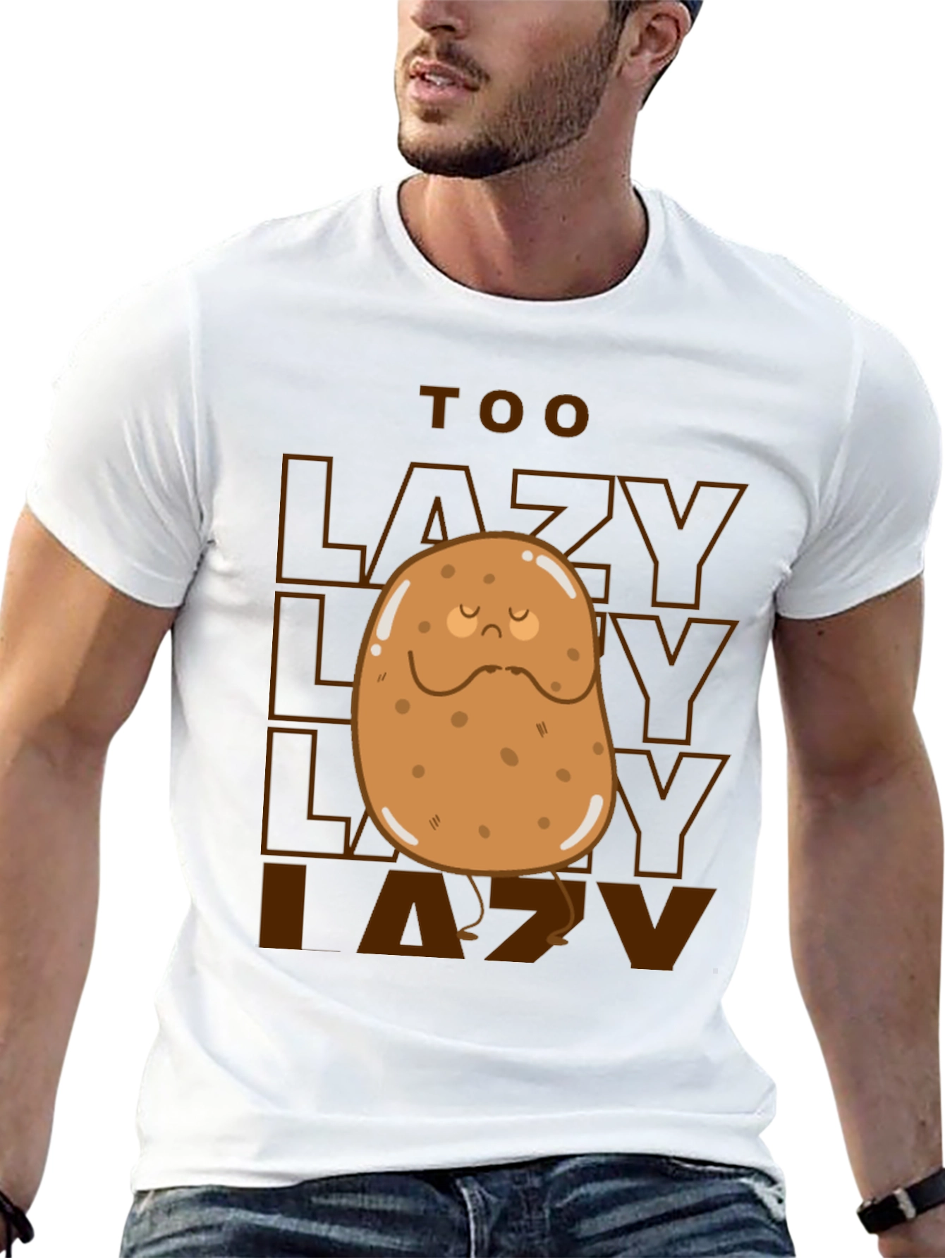 Black Too Lazy Potato Graphic Tee - Funny Unisex T-Shirt view 13