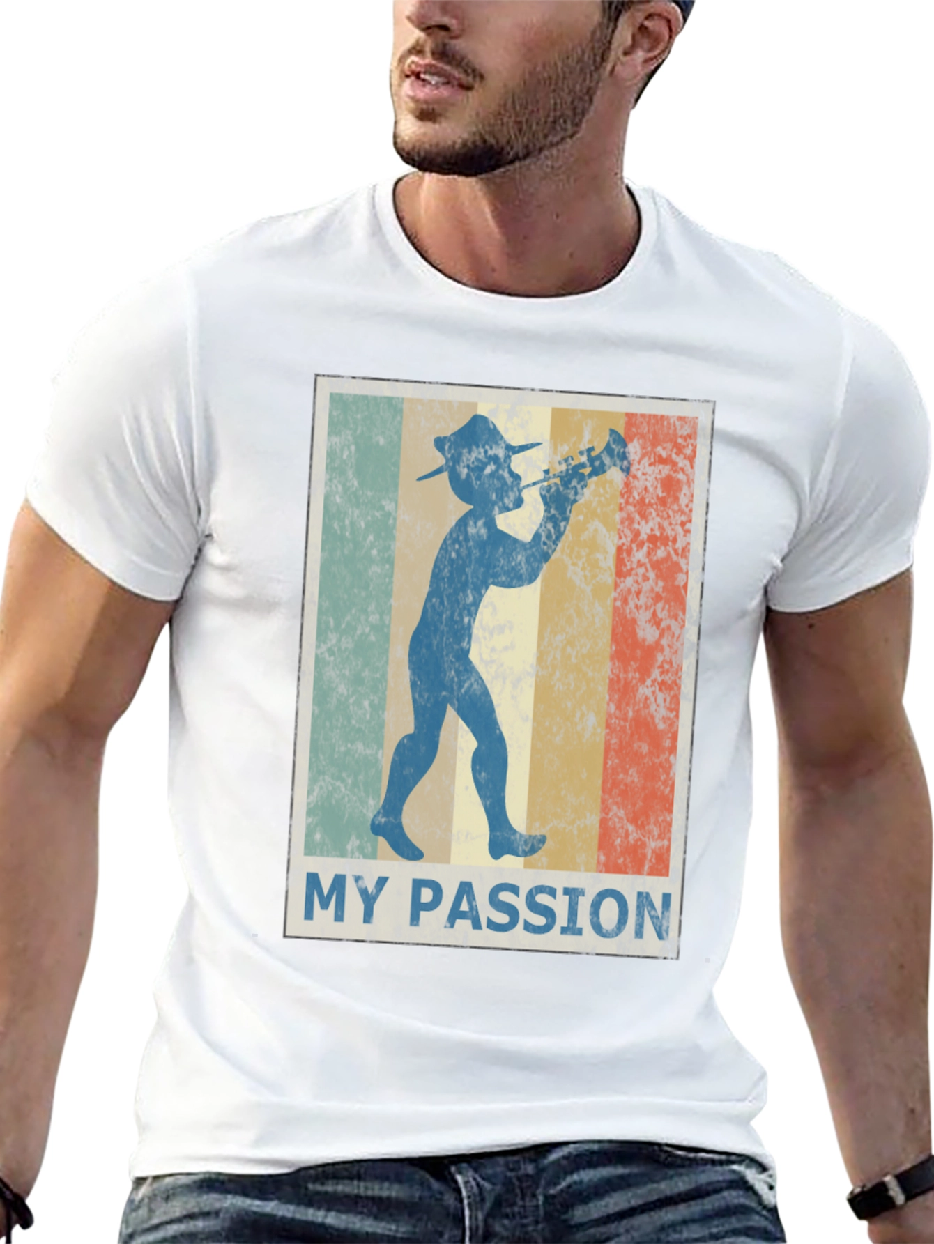 Black Retro "My Passion" Trumpet Player Graphic Tee view 13