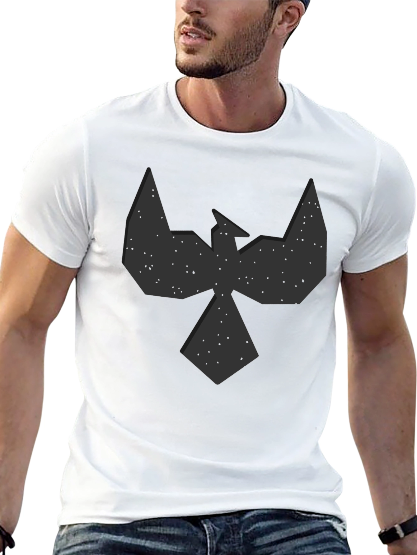 Black Geometric Bird Graphic Black T-Shirt - Modern Design view 13