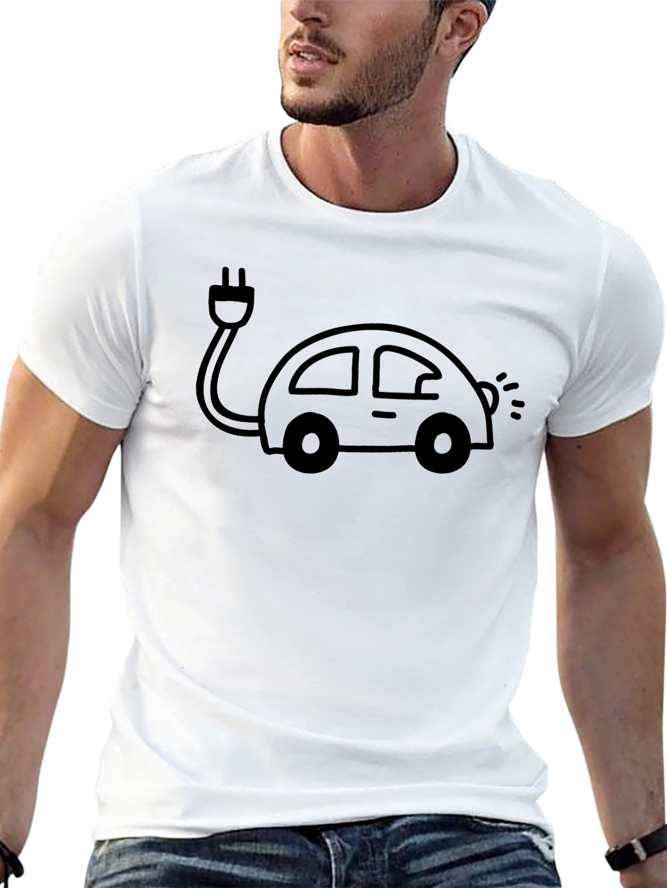 Black Electric Car T-Shirt - Black, Modern Design view 13