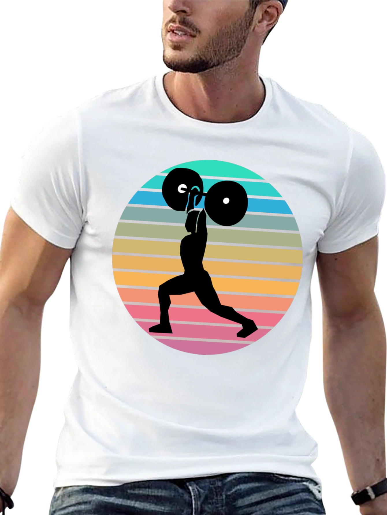 Black Retro Fitness T-Shirt - Weightlifting Silhouette view 13