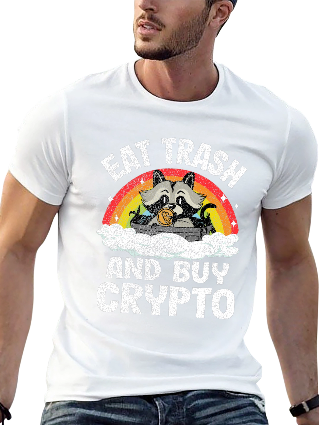 Black Eat Trash and Buy Crypto T-Shirt - Raccoon Design view 13