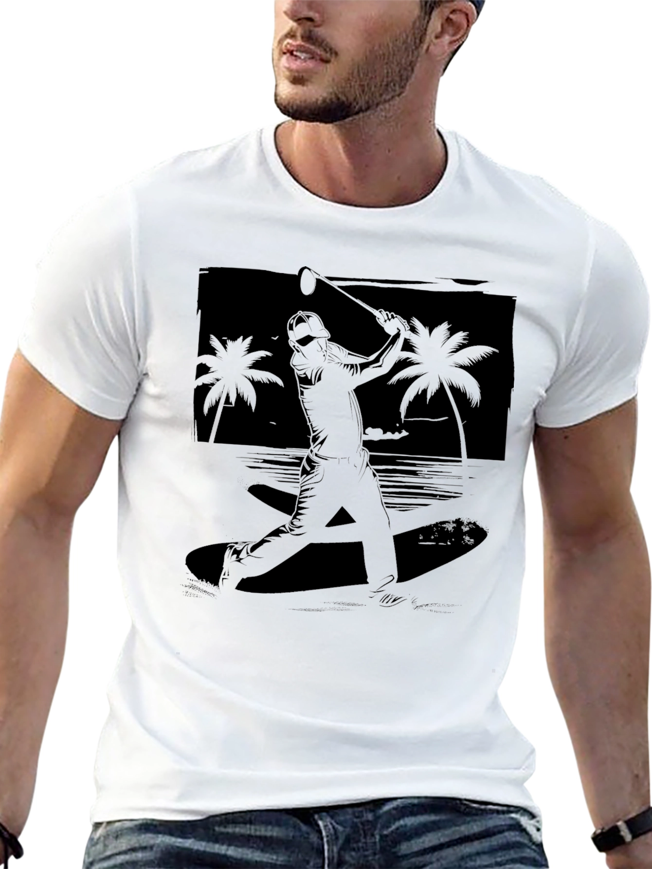 Black Beach Baseball Graphic Tee - Black Cotton T-Shirt view 13