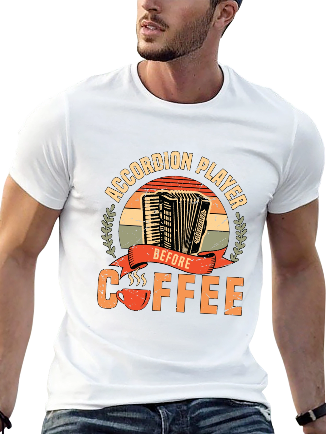 Black Accordion Player Before Coffee T-Shirt view 13