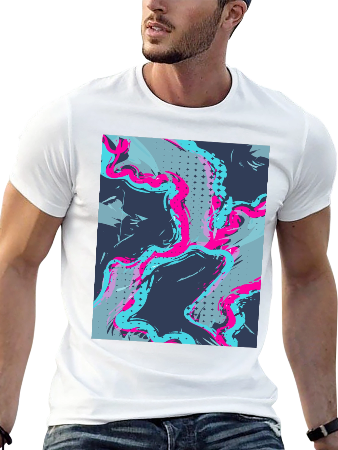 Black Abstract Graphic Print Men's Black Tee view 13