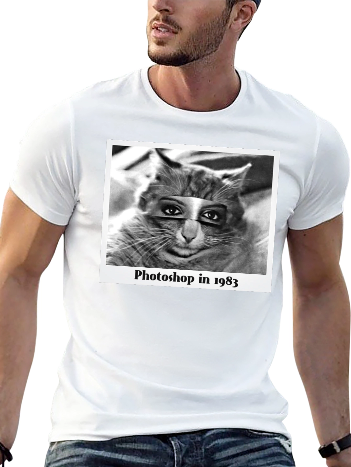 Black Retro Cat Photoshop T-Shirt view 13
