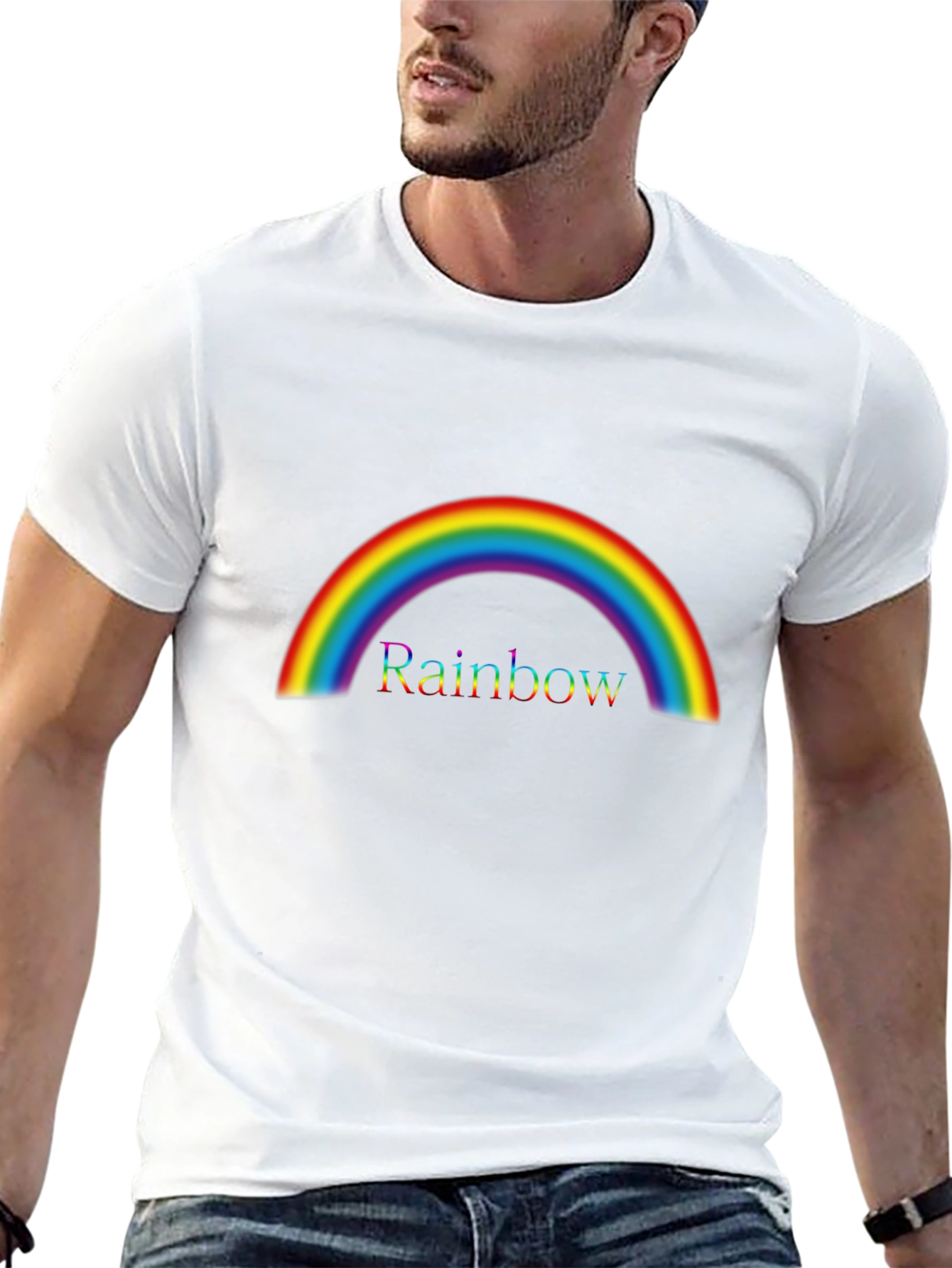 Black Rainbow Graphic Tee - Colorful Arc Design - Black view 13