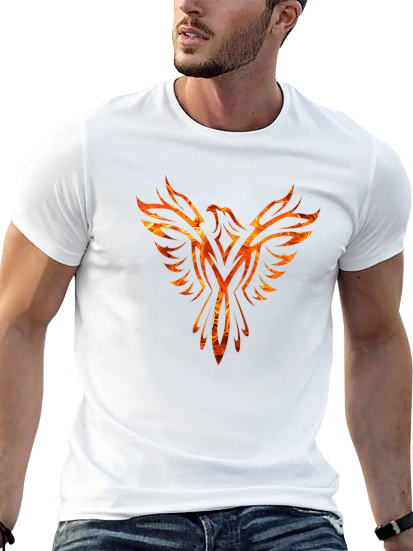 Black Fiery Phoenix Graphic Black T-Shirt view 13