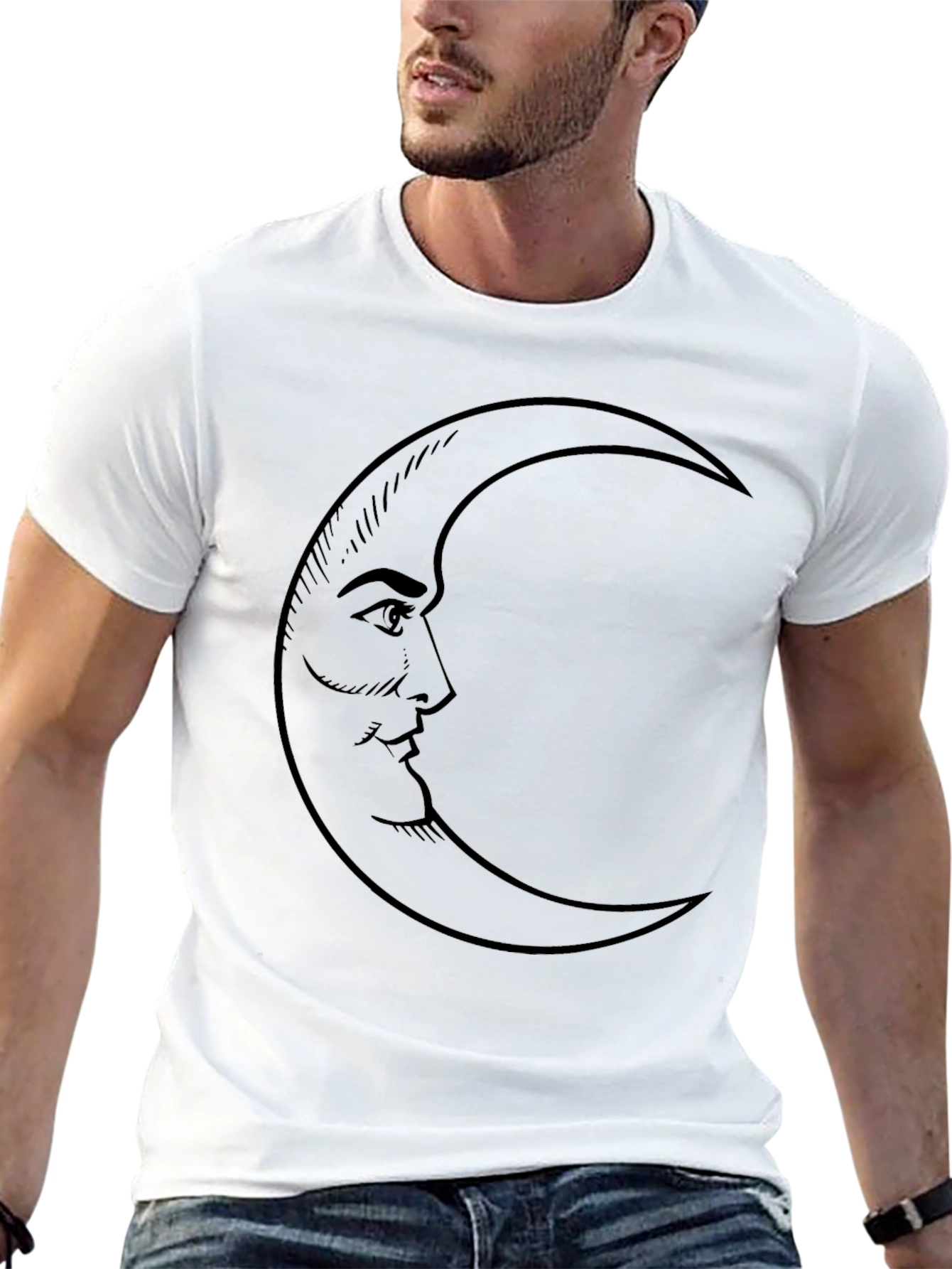 Black Moon Face Graphic Tee - Soft Black Cotton Blend view 13