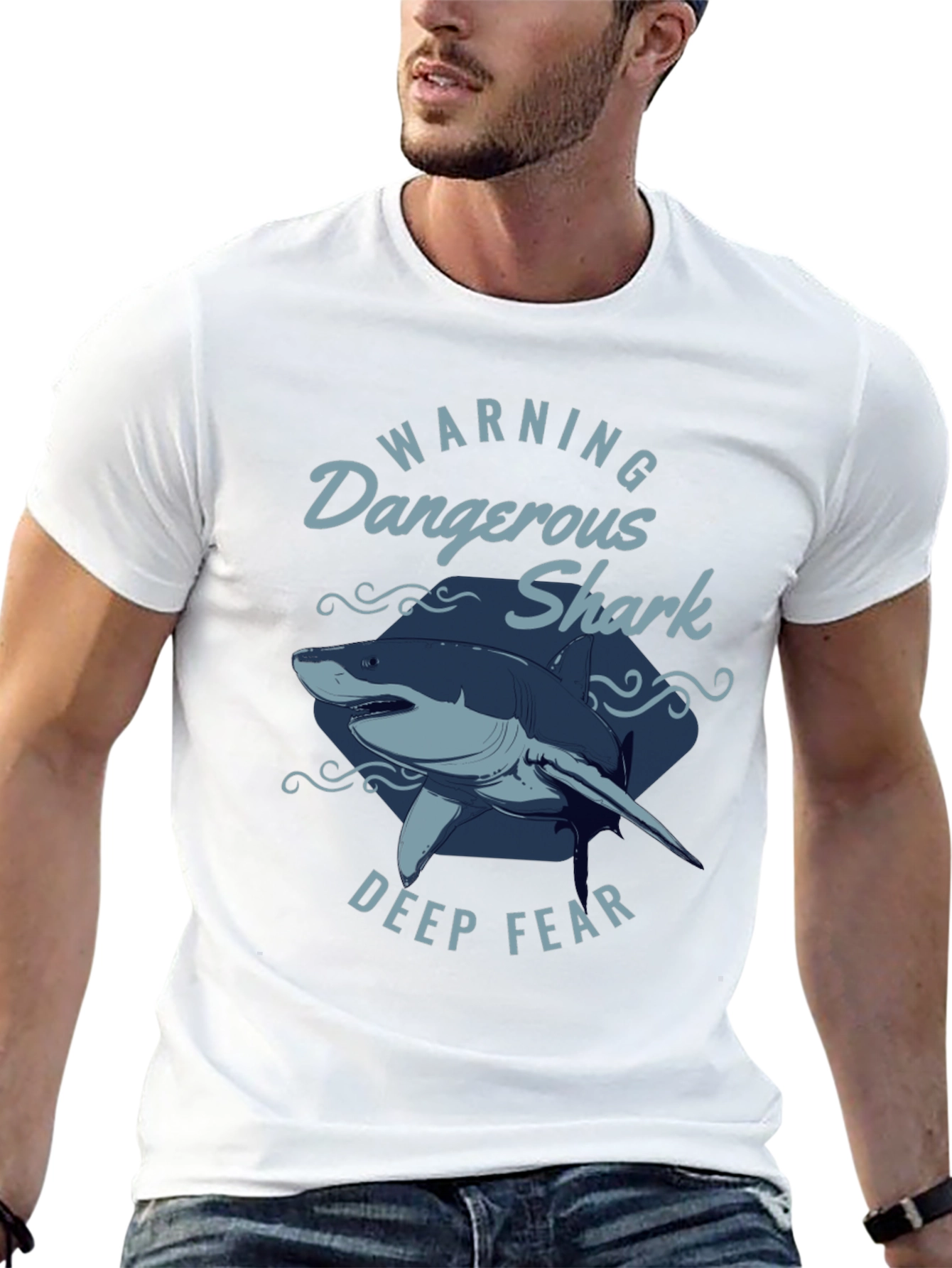 Black Dangerous Shark Graphic Print Black T-Shirt view 13