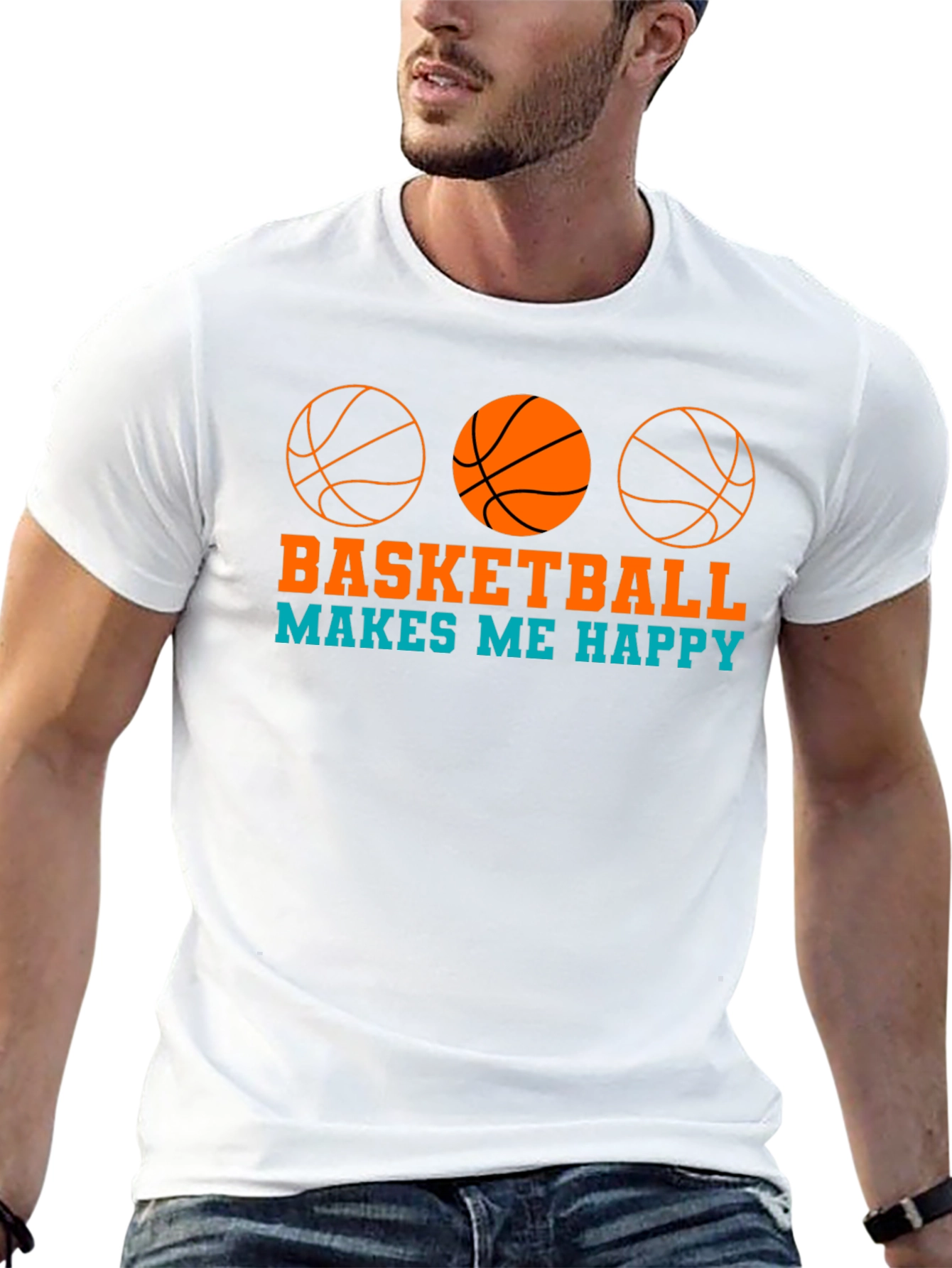 Black Basketball Makes Me Happy Graphic T-Shirt view 13