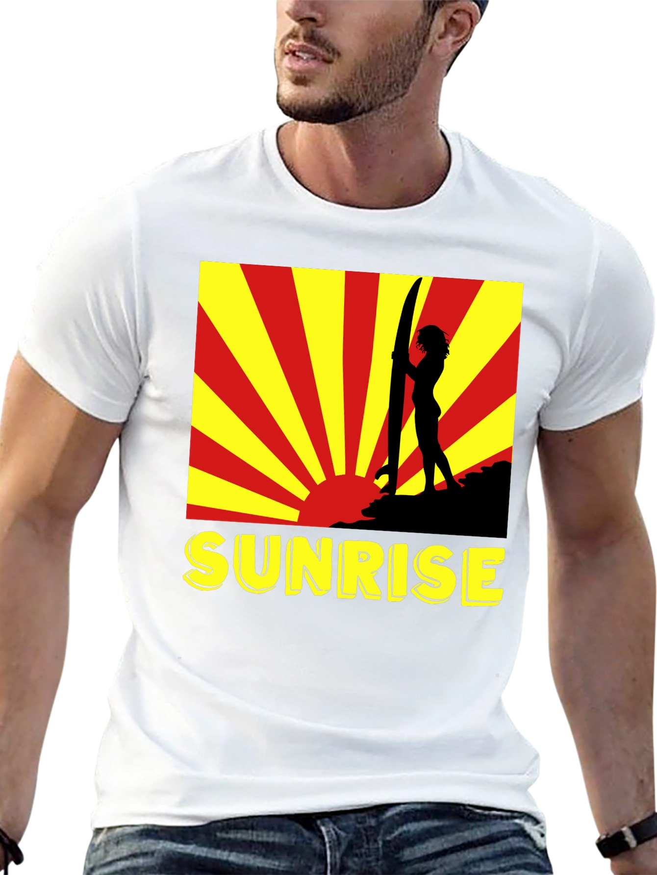 Black Sunrise Surfer Graphic Tee - Black Cotton T-Shirt view 13