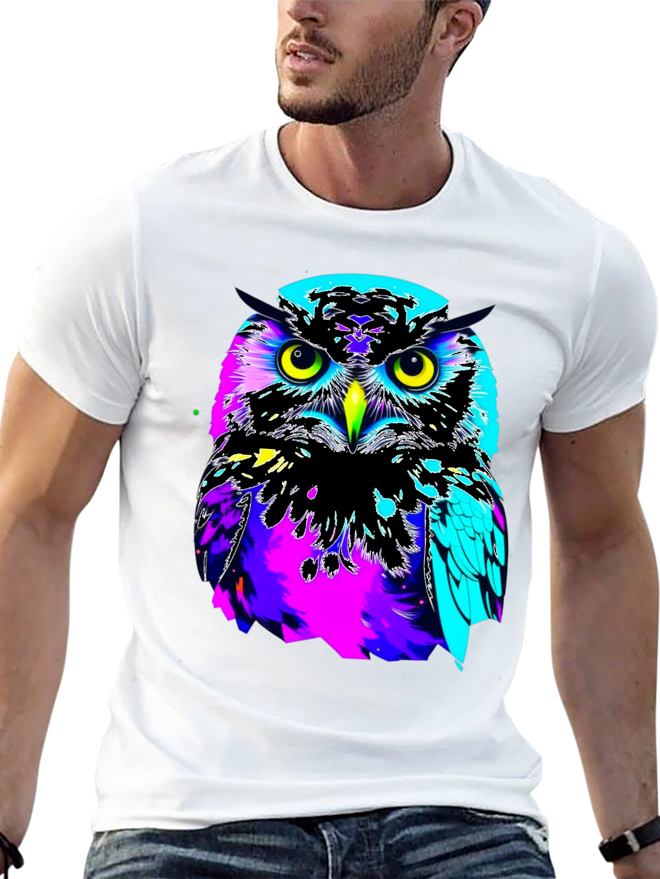 Black Vibrant Owl Graphic Black T-Shirt view 13