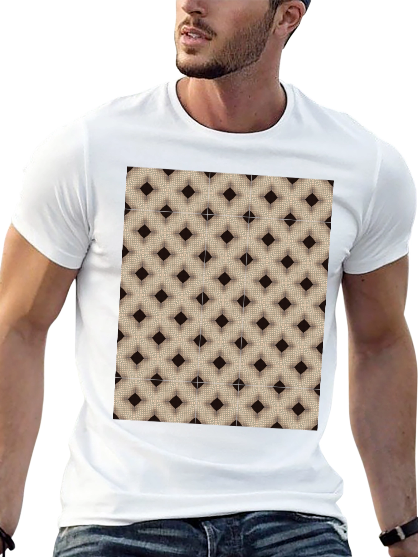 Black Geometric Pattern Black T-Shirt view 13