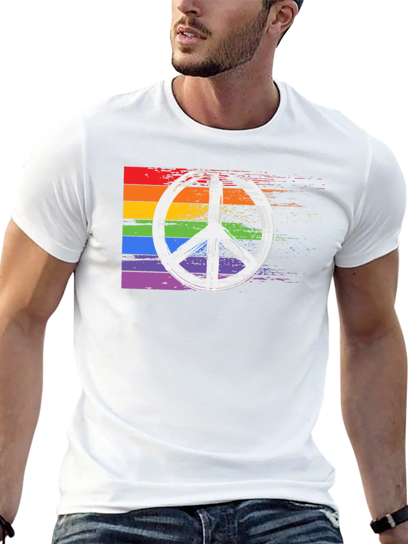 Black Rainbow Peace Sign T-Shirt - Black Cotton Blend view 13
