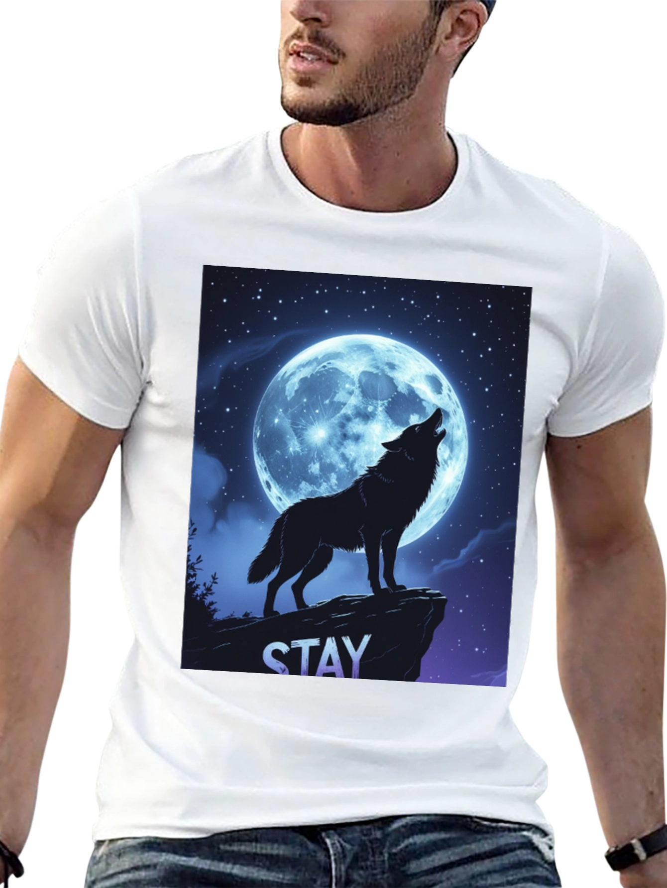 Black Wolf Howling Moon T-Shirt - Stay Wild Graphic Tee view 13