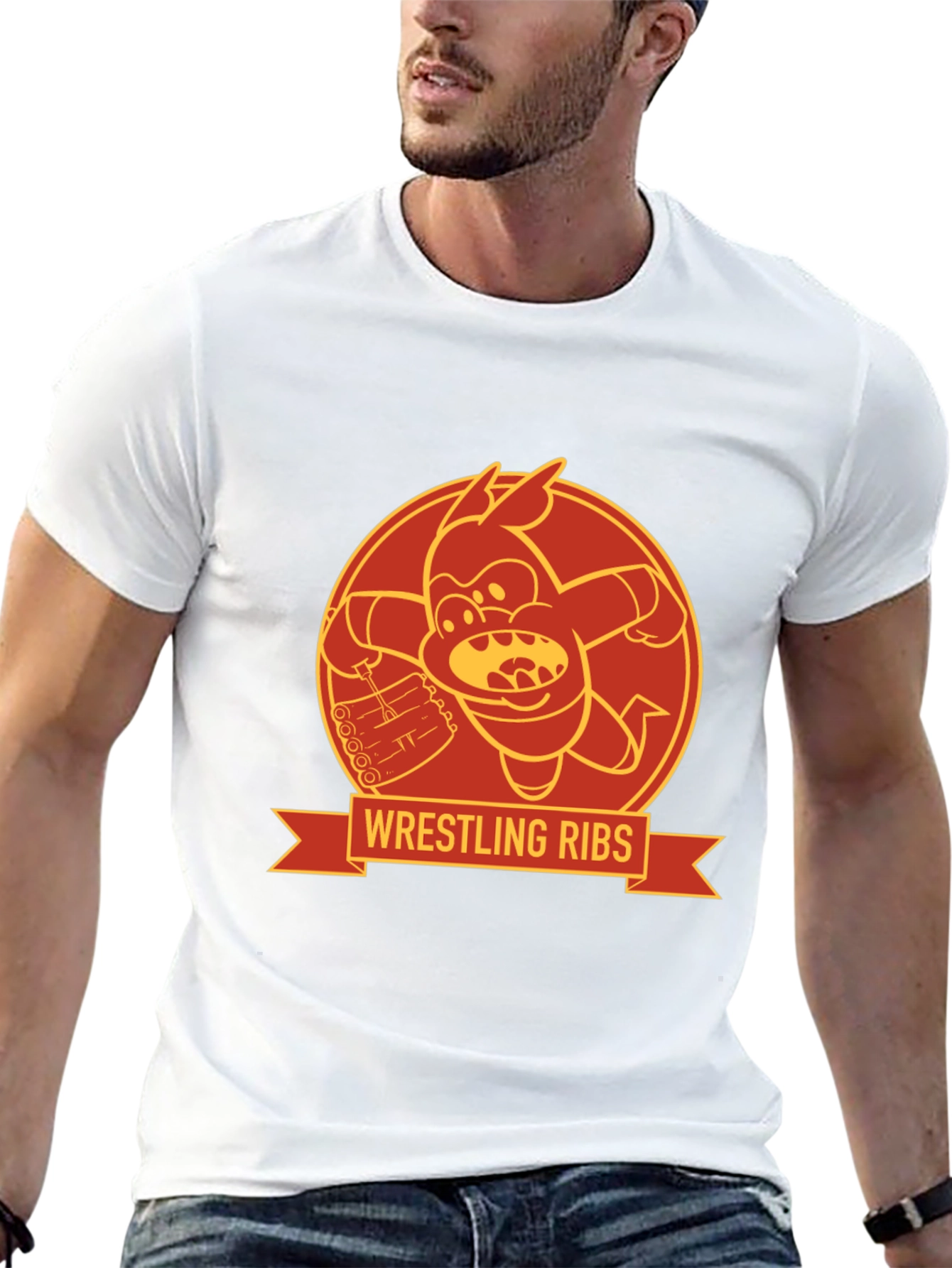 Black Wrestling Ribs Funny Cartoon Graphic Tee view 13