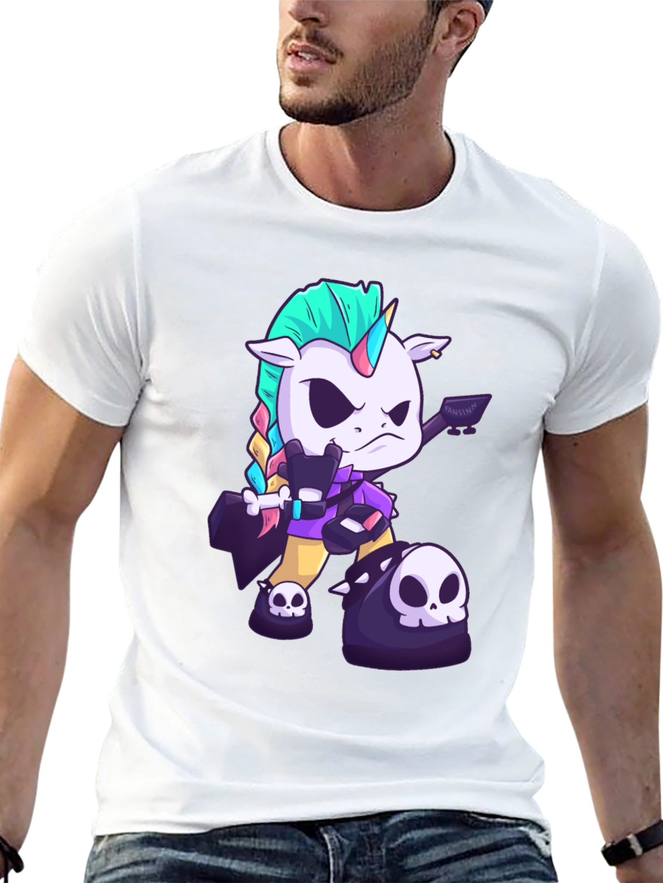 Black Edgy Unicorn Graphic Tee - Black Cotton T-Shirt view 13