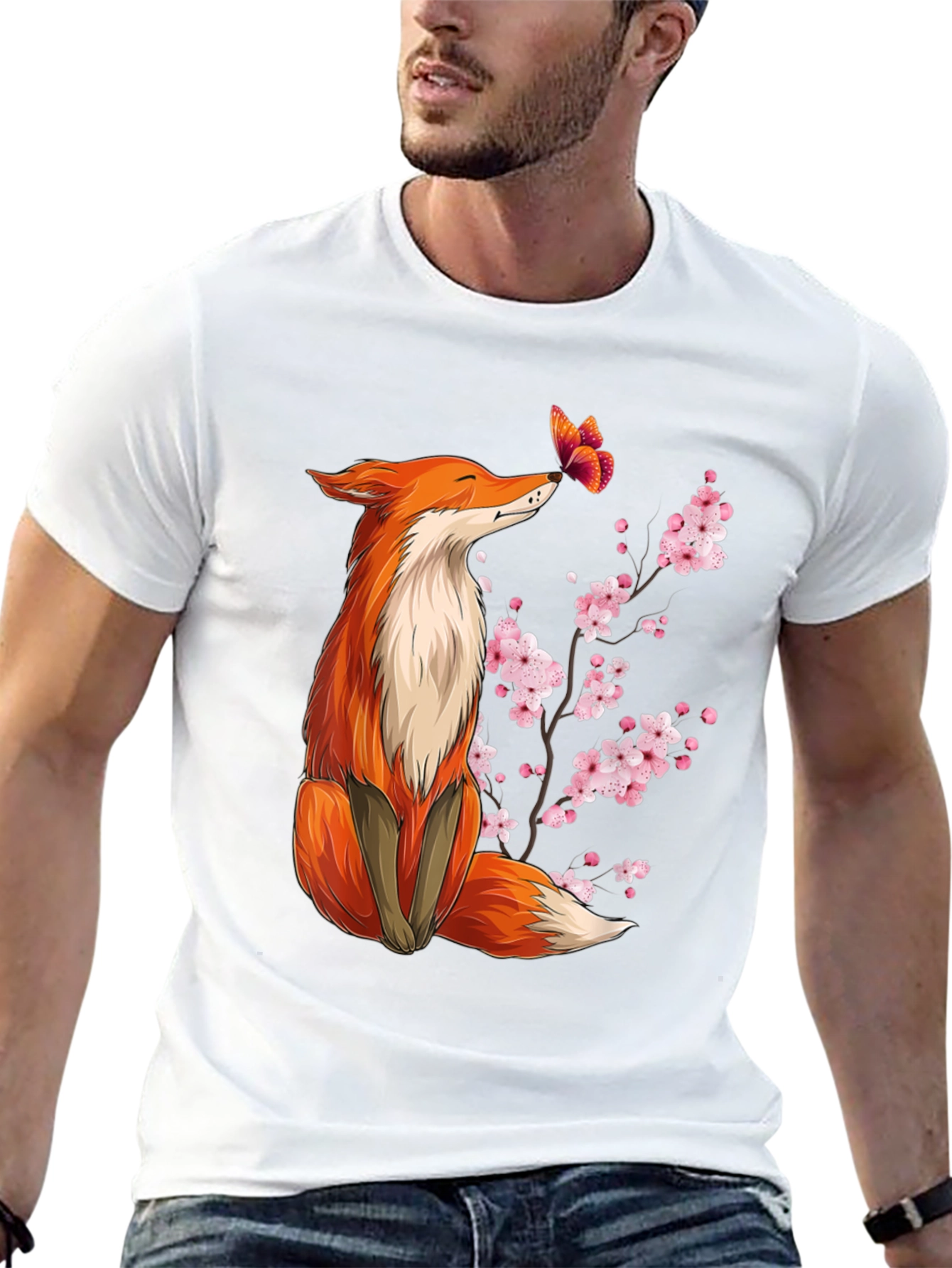 Black Fox and Butterfly Graphic Tee view 13