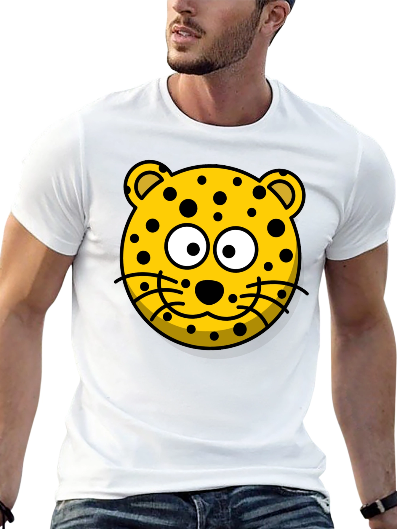 Black Cartoon Leopard Graphic T-Shirt - Black Cotton Tee view 13