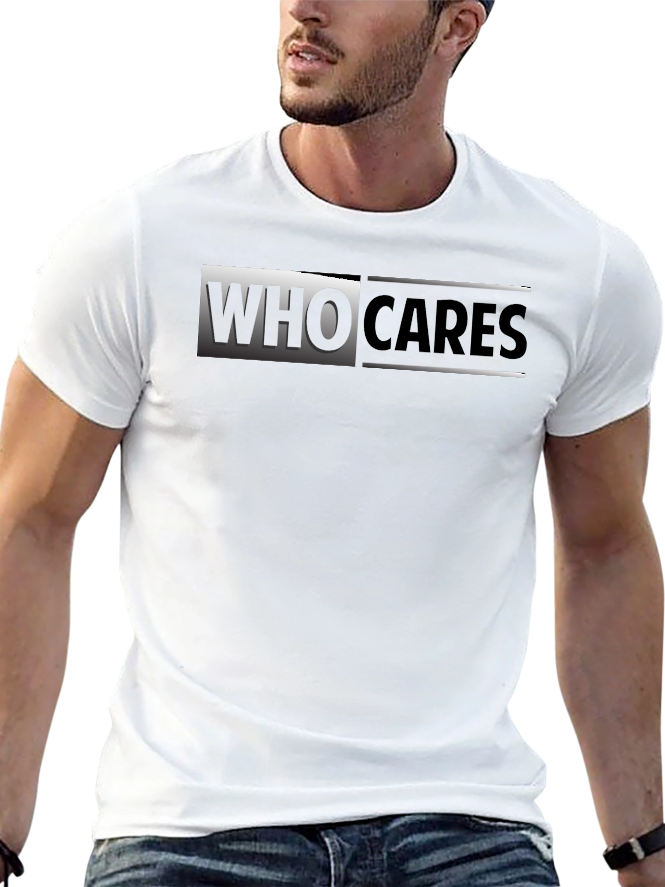 Black Who Cares Graphic Print Black T-Shirt view 13