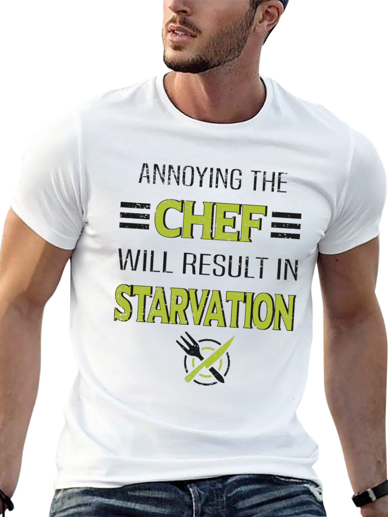 Black Funny Chef T-Shirt - Starvation Warning view 13