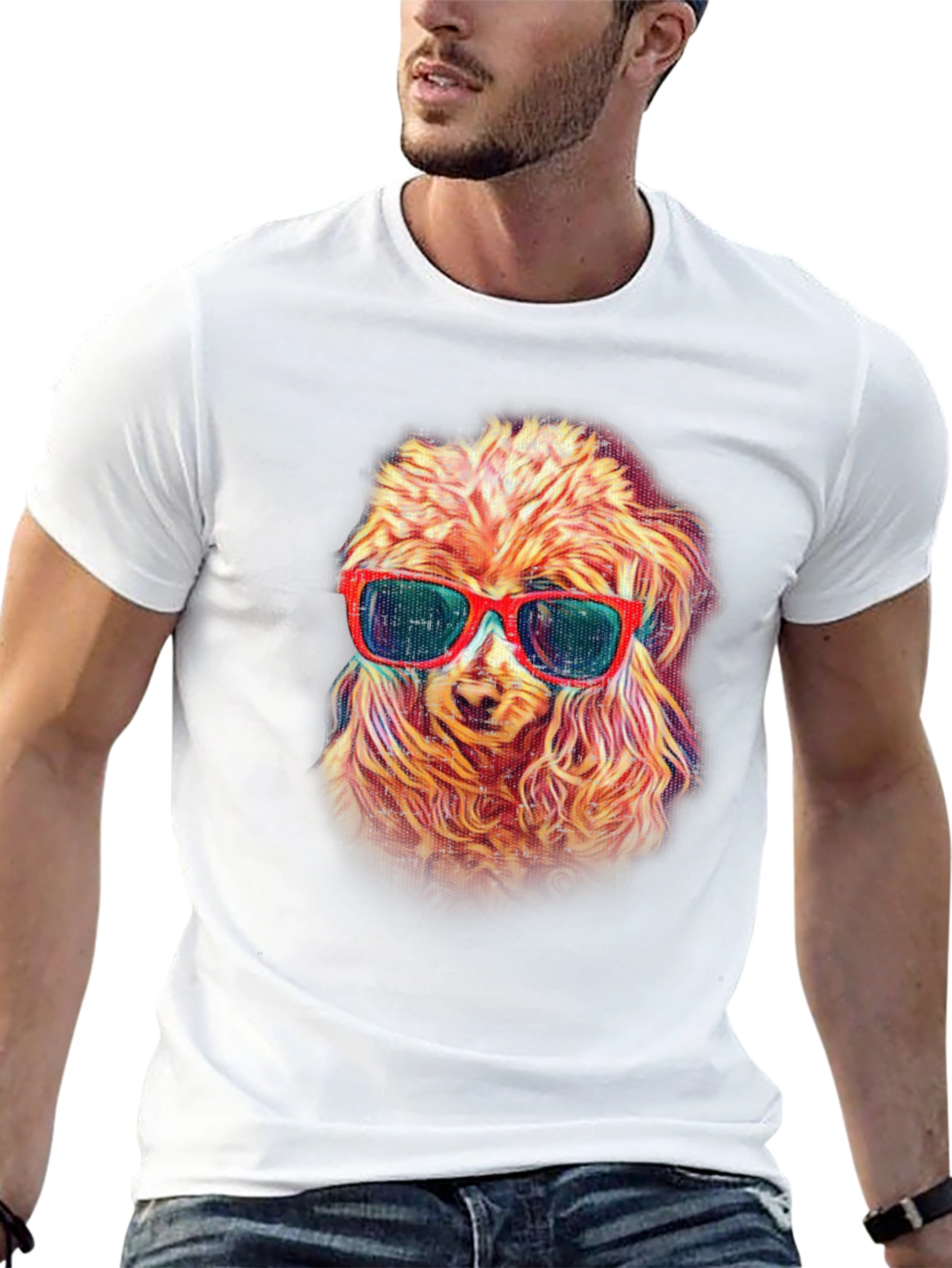 Black Cool Dog in Shades Men's Black T-Shirt view 13