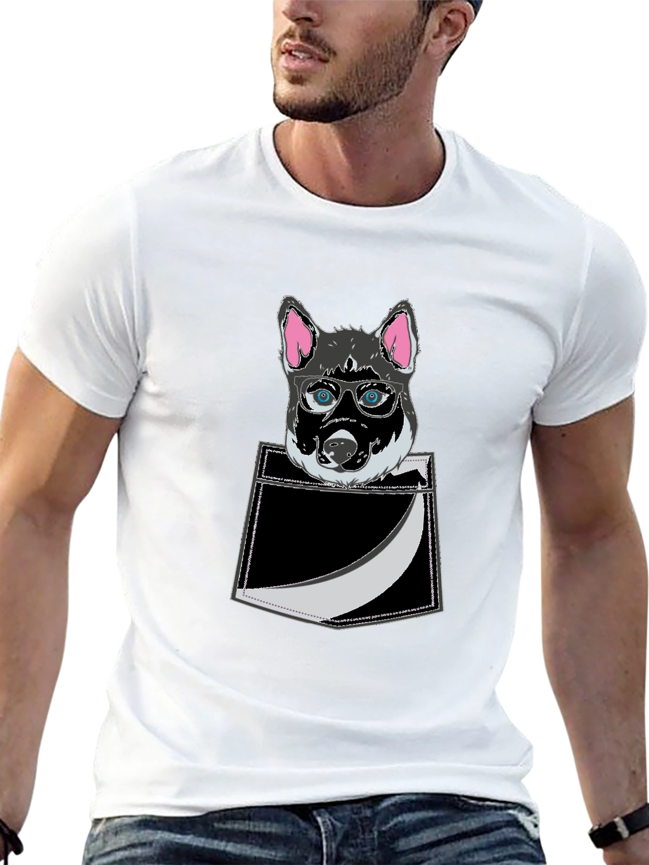 Black Cool Dog in Pocket T-Shirt - Stylish Graphic Tee view 13