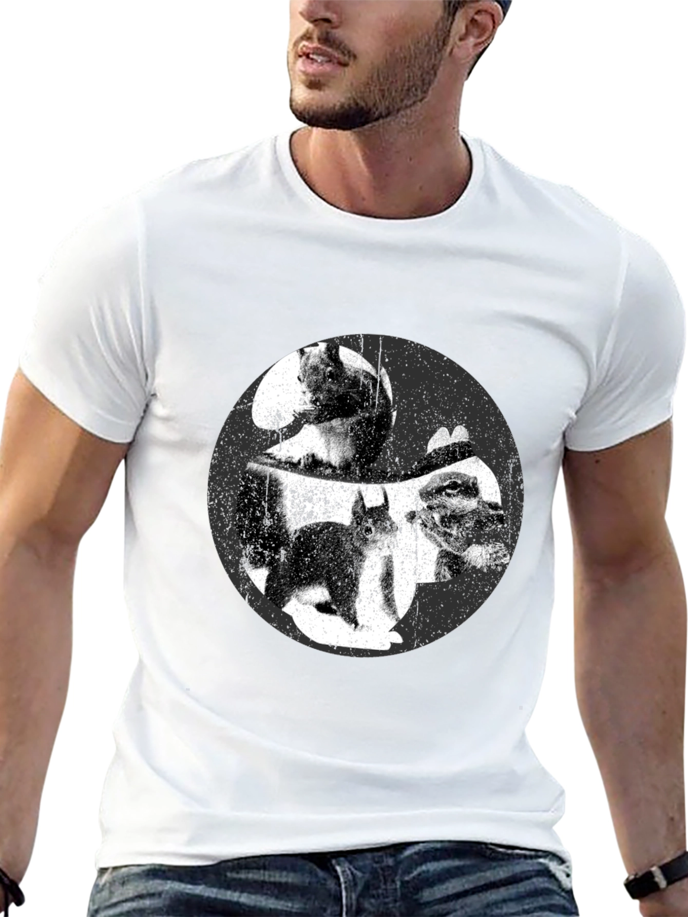 Black Squirrel Yin Yang Graphic T-Shirt - Black view 13