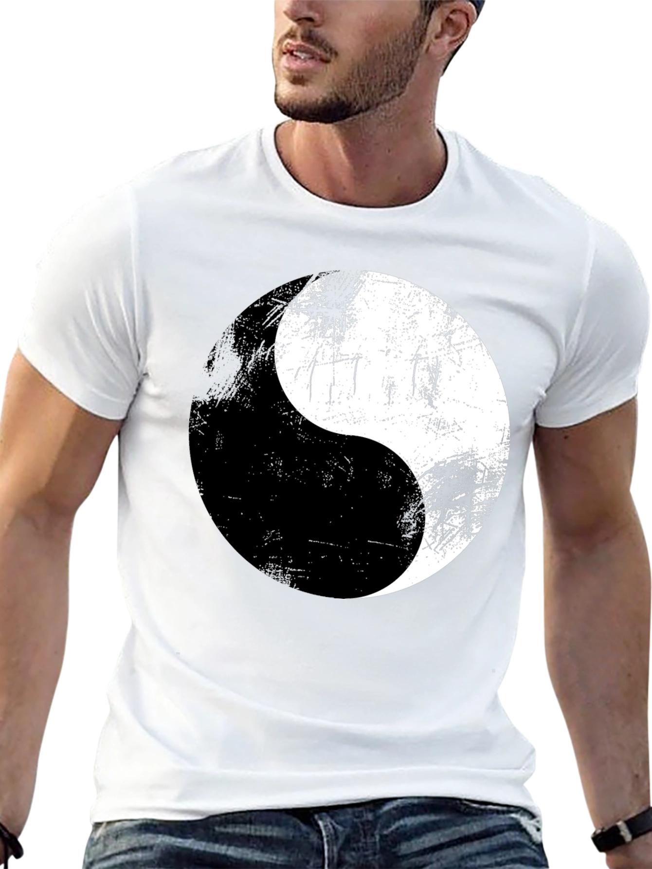 Black Yin Yang Graphic Print Men's T-Shirt view 13