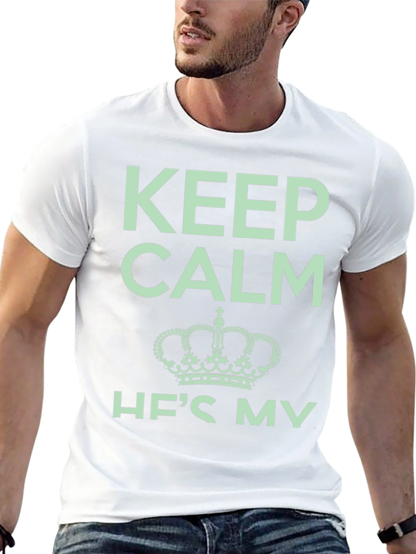 Black Keep Calm He's My King Black T-Shirt view 13