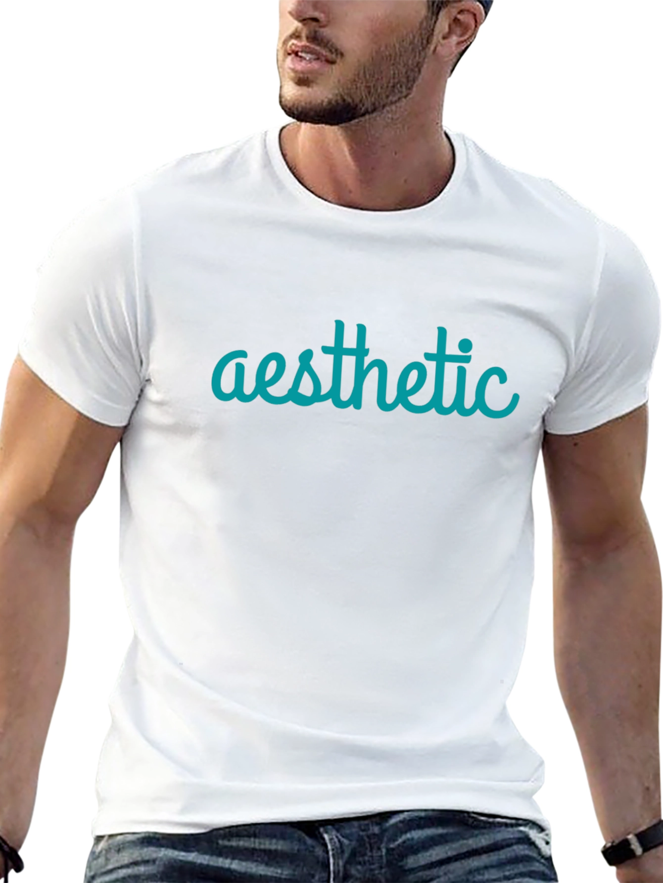 Black Aesthetic Teal Graphic Print Black T-Shirt view 13