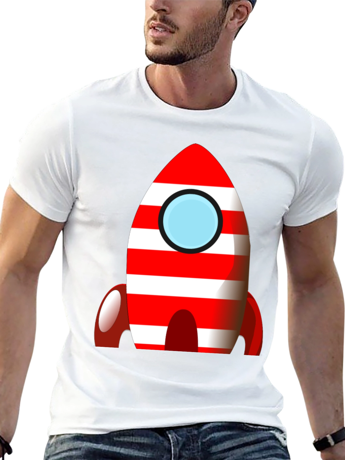 Black Retro Rocket T-Shirt - Bold Striped Design view 13