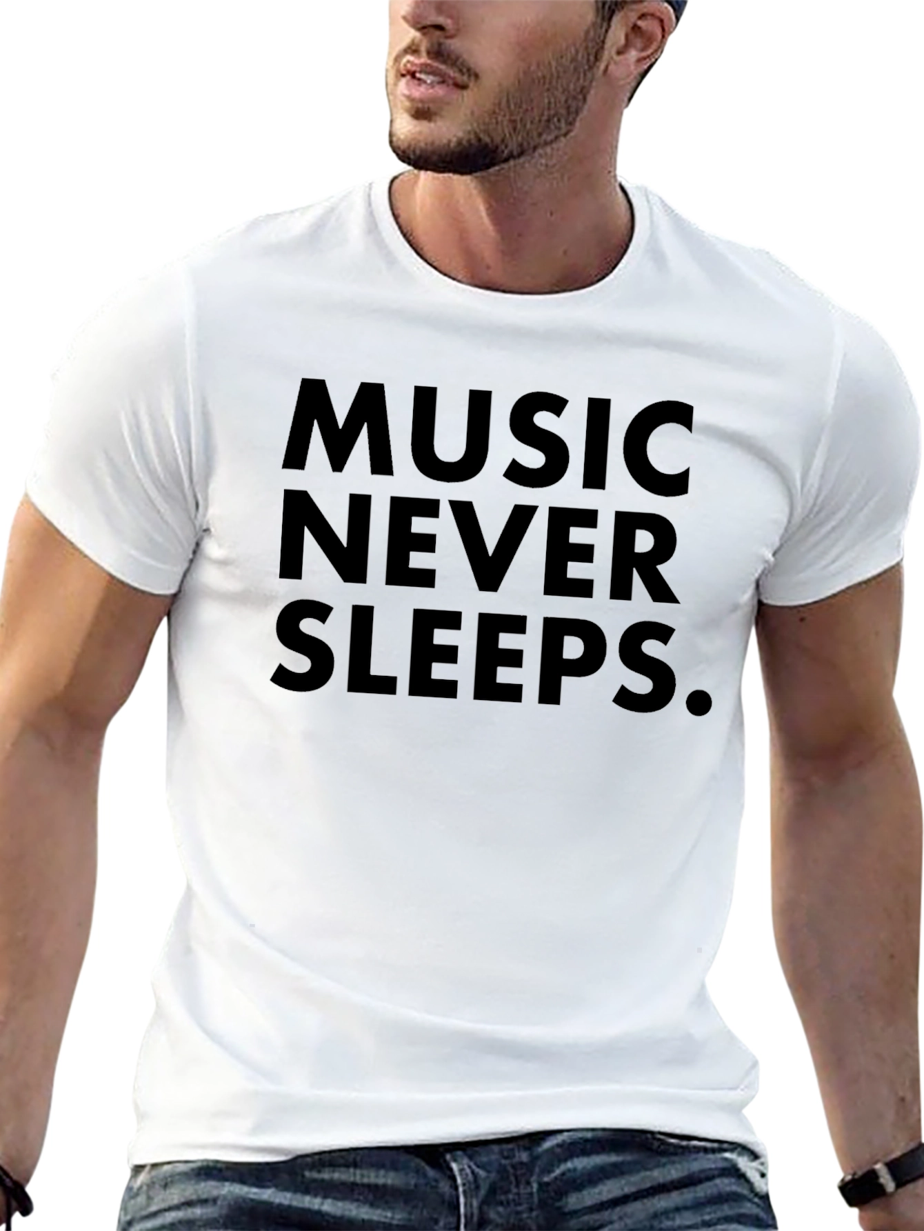Black Music Never Sleeps Black Graphic Tee view 13