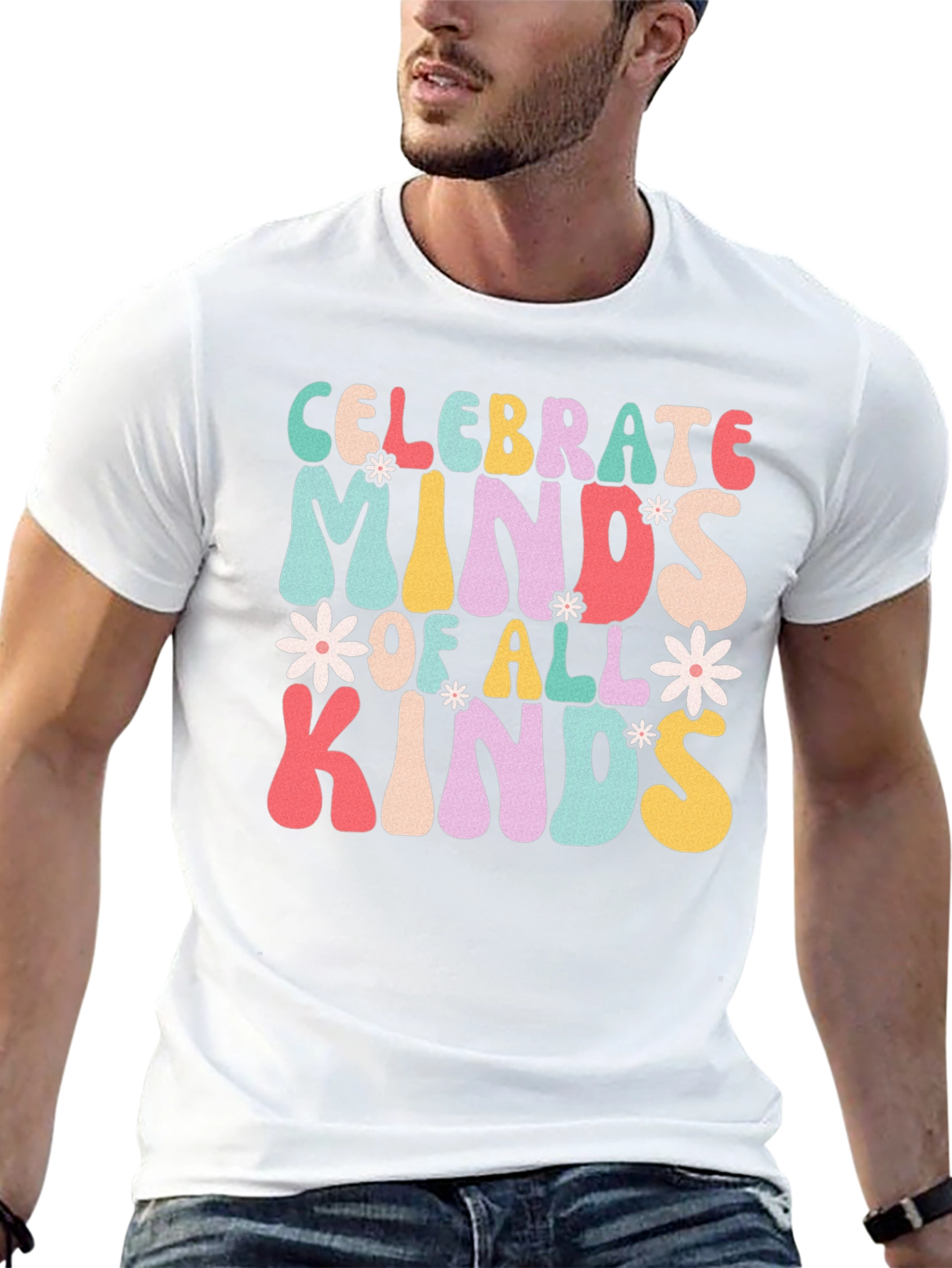 Black Celebrate Minds T-Shirt, Retro Design view 13