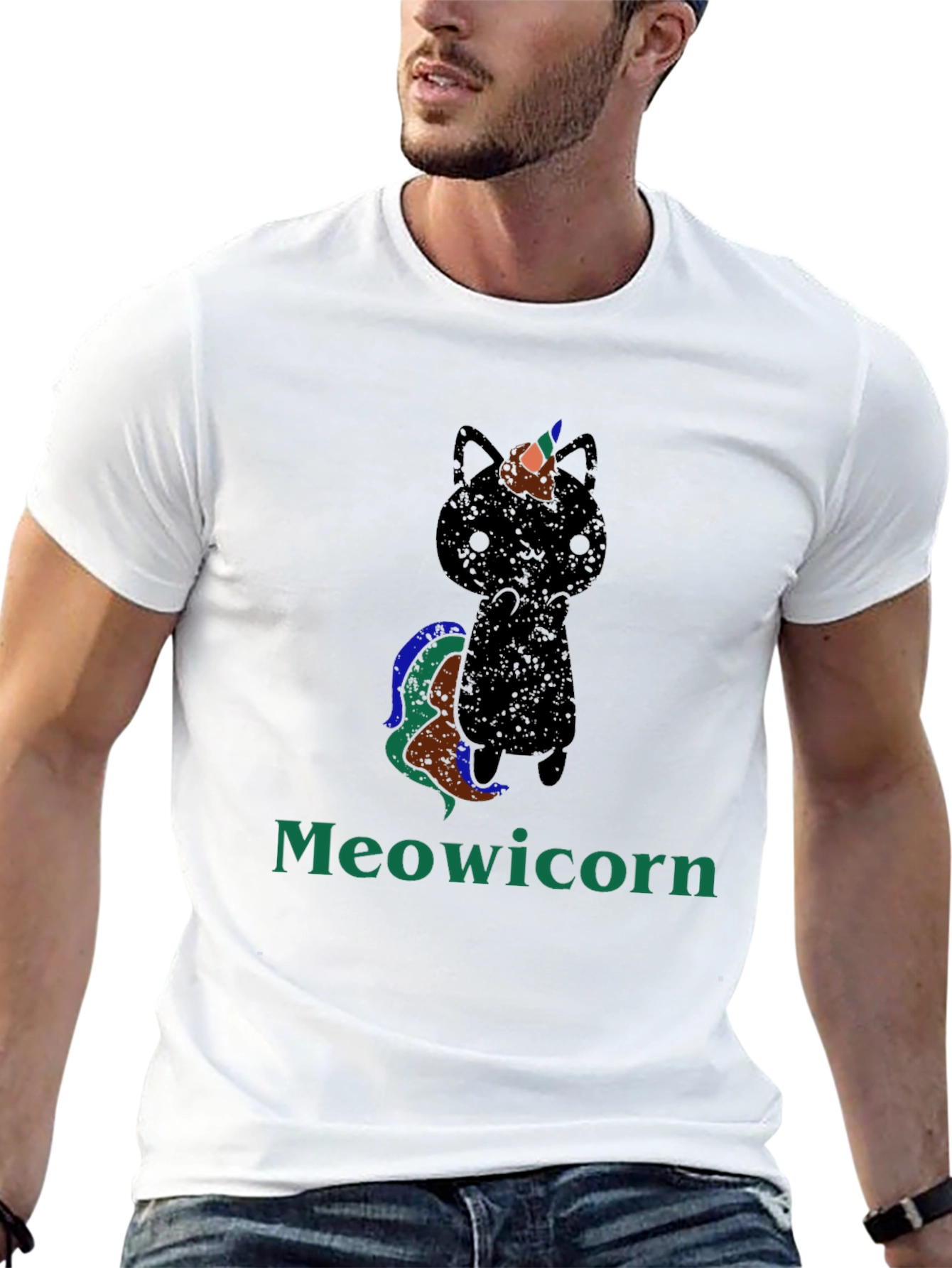 Black Meowicorn T-Shirt - Quirky Cat Unicorn Tee view 13