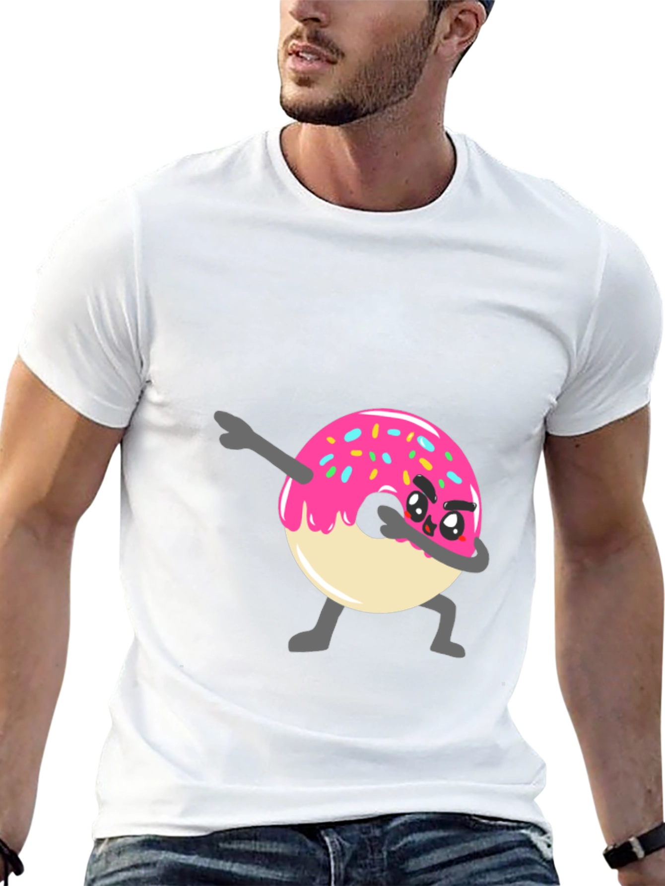 Black Dabbing Donut Graphic Tee - Funny Cartoon T-Shirt view 13