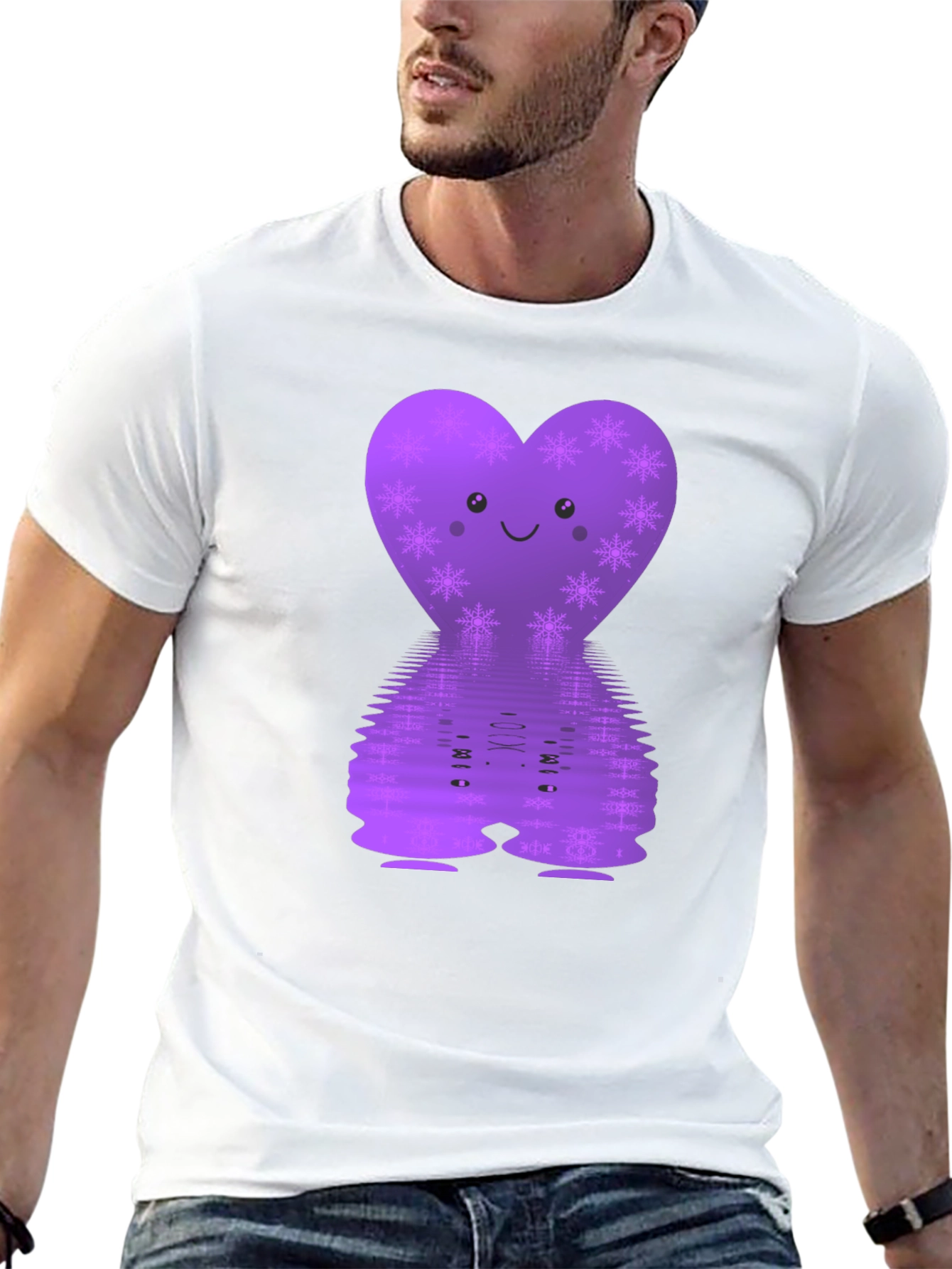 Black Cute Heart Snowflake Graphic Tee - Men's Black T-Shirt view 13