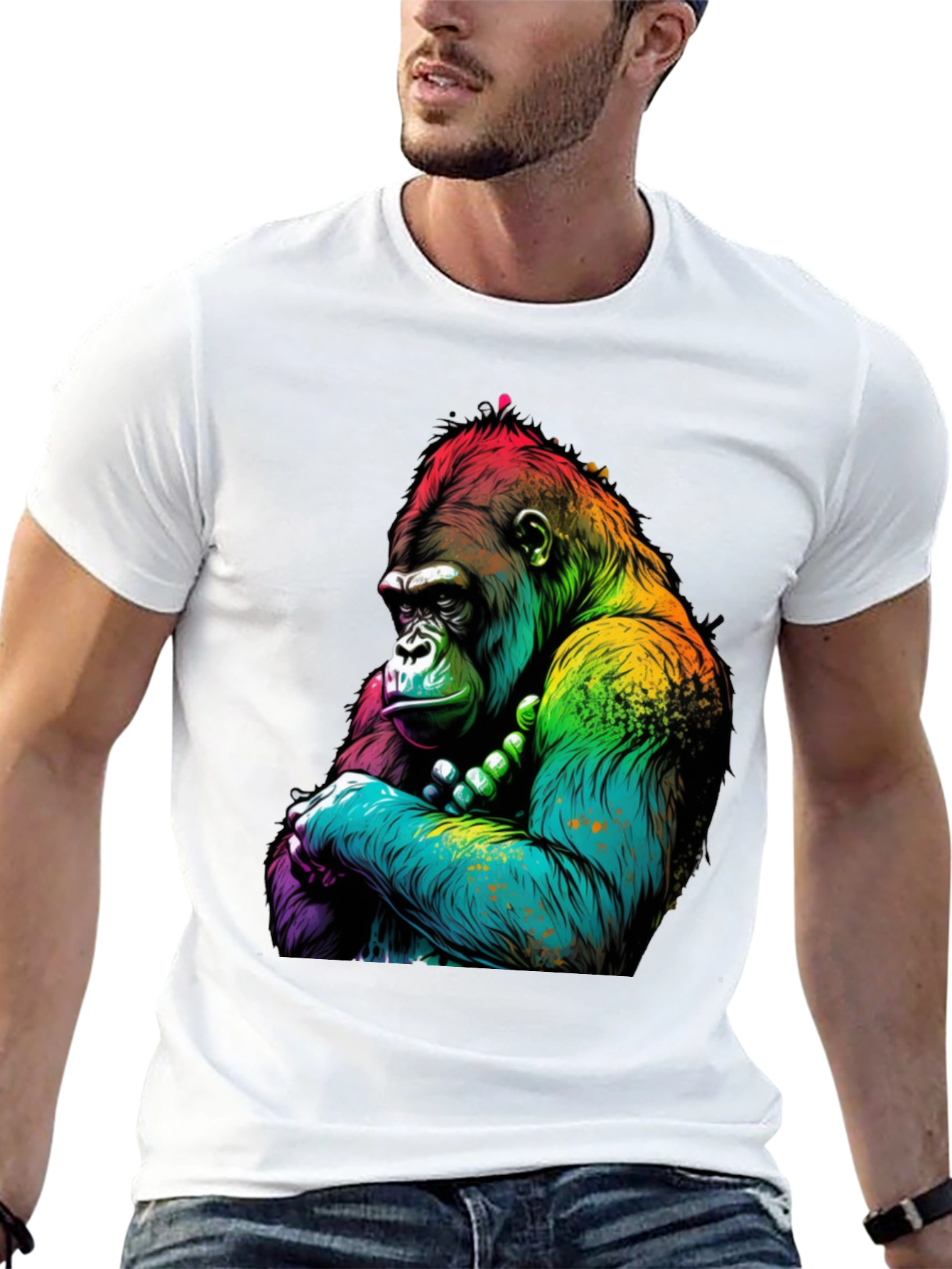 Black Rainbow Gorilla Graphic Tee - Bold Ape Design view 13