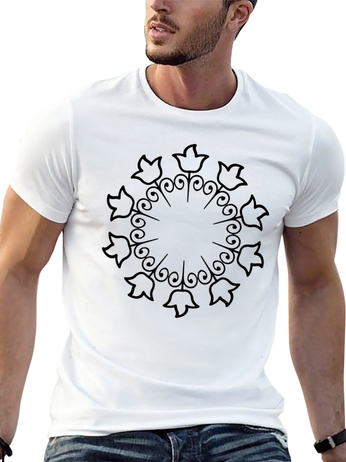 Black Floral Mandala Graphic T-Shirt - Black view 13