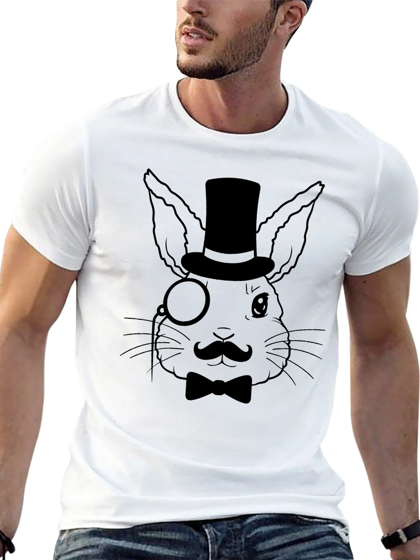Black Dapper Rabbit Tee - Top Hat Monocle Bowtie Design view 13