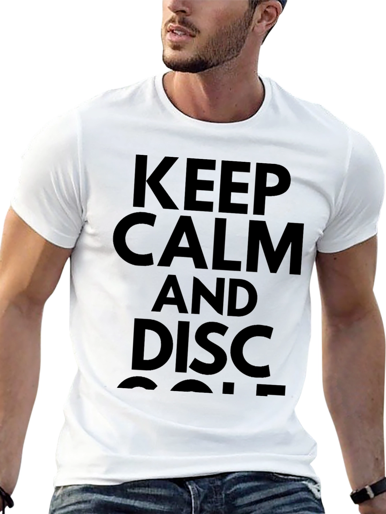 Black Keep Calm & Disc Golf Tee - Funny Disc Golf T-Shirt view 13
