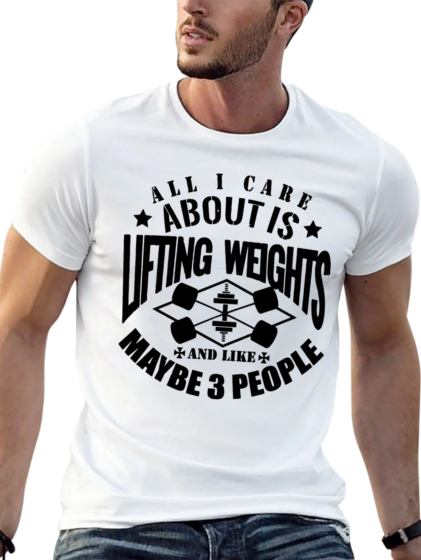 Black Funny Weightlifting T-Shirt - Lifting Weights and 3 People view 13