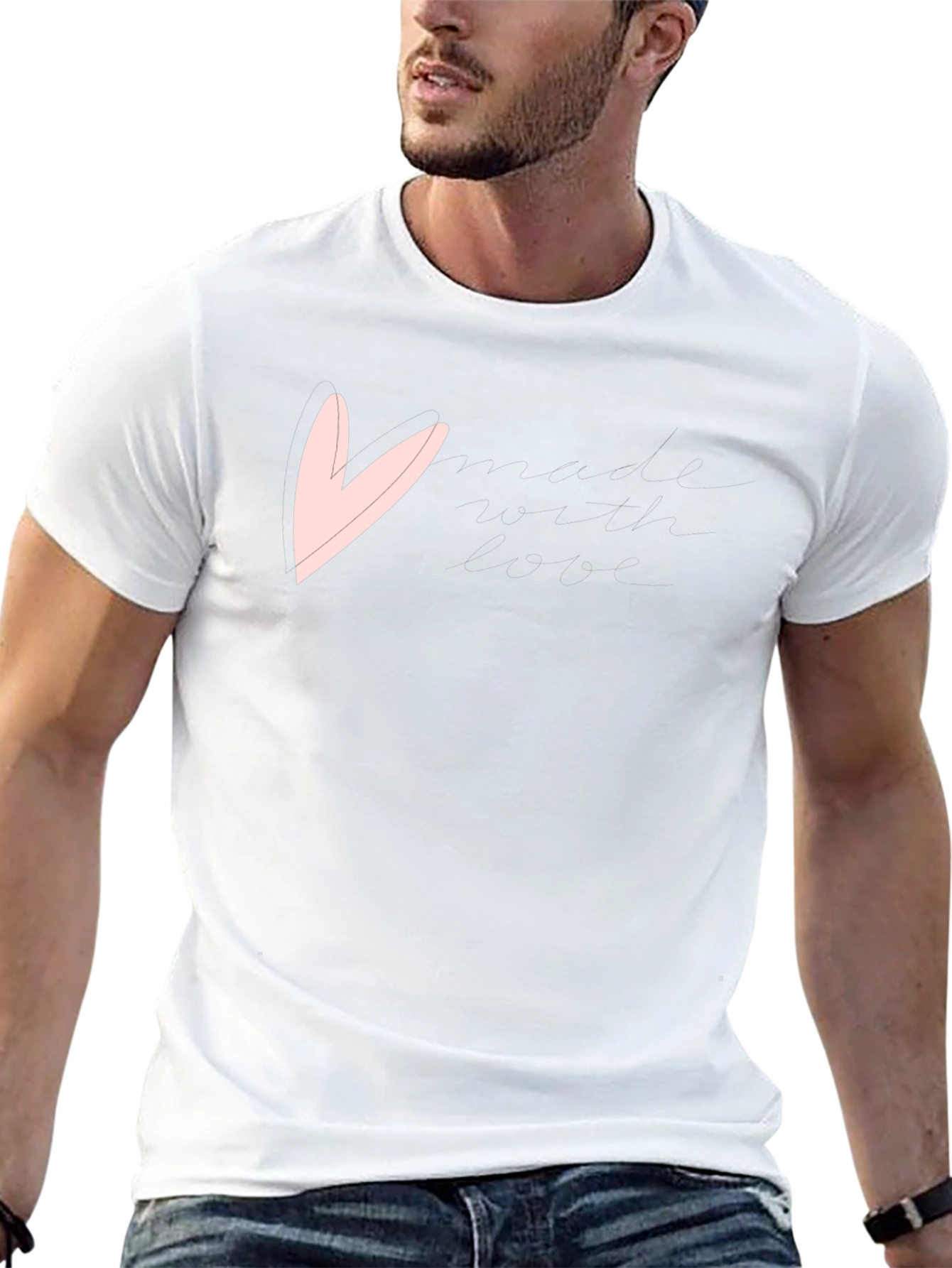 Black Men's Black T-Shirt with Pink Heart Graphic view 13