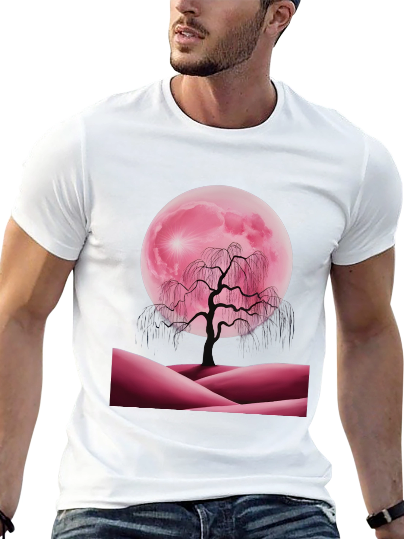 Black Pink Moon Tree Graphic Tee view 13